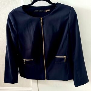 Navy Zip up Work Blazer with Gold Zipper & Pockets size 10